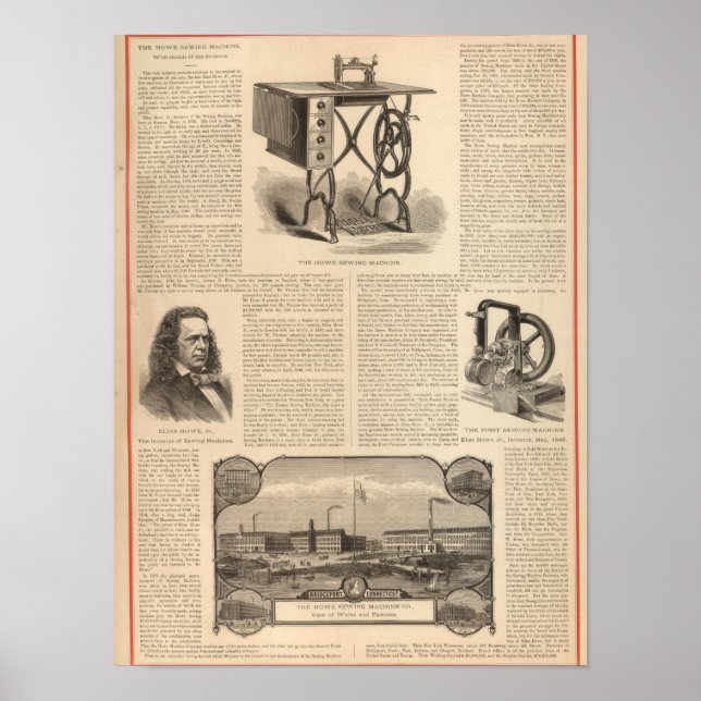 Affiches Machines à coudre à chaud avec croquis de l'invent (Devant)