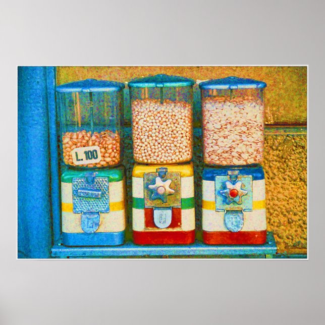 Affiches Machines de distributeurs de noix rétro italiennes (Devant)