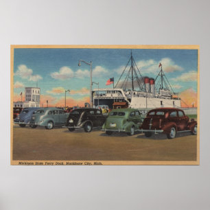 Affiches Mackinaw City, MI - Vue du quai des ferries de l'É