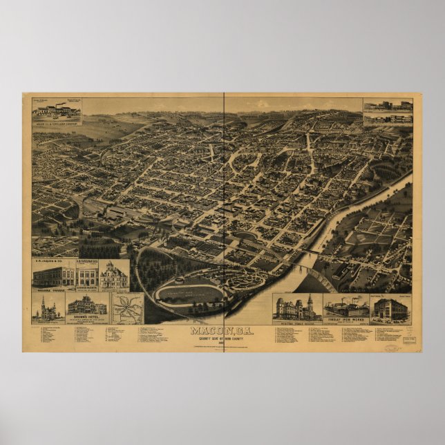 Affiches Macon Géorgie 1887 Carte panoramique (Devant)