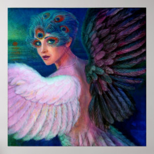 Affiches Madame Art Dark Angel de plume de paon d'affiche