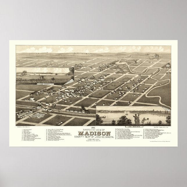 Affiches Madison, SD Carte panoramique - 1883 (Devant)