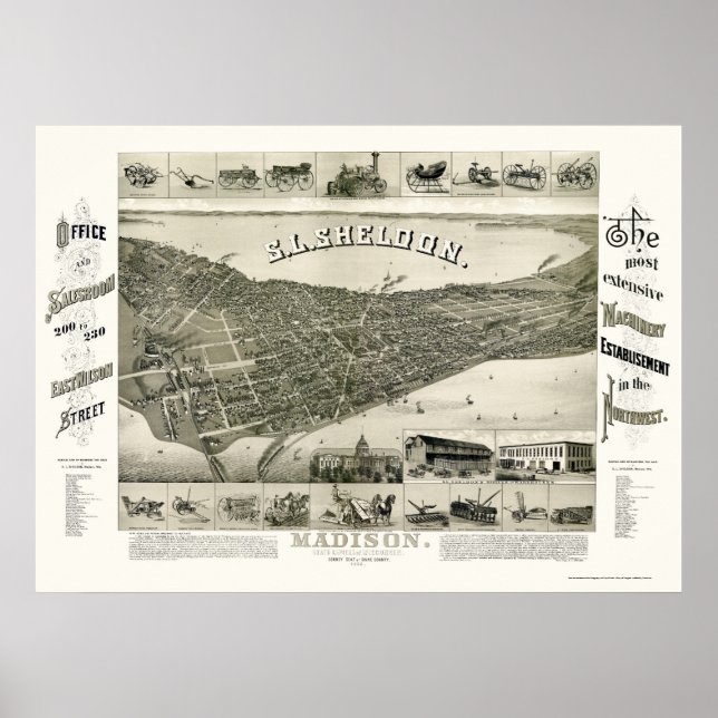 Affiches Madison, WI Panoramic Map - 1885 (Devant)
