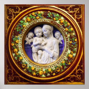 AFFICHES MADONE AVEC ENFANT,ANGES RENAISSANCE COURONNE FLOR