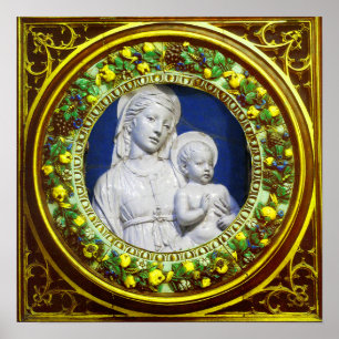 AFFICHES MADONE AVEC ENFANT COURONNE FLEURIE DE LA RENAISSA
