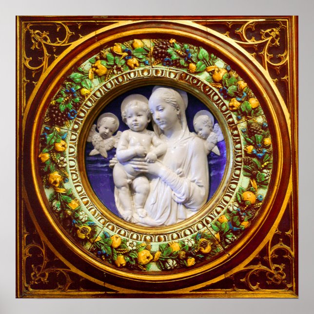 AFFICHES MADONNA AVEC ENFANT, ANGES RENAISSANCE FLORALE COU (Devant)