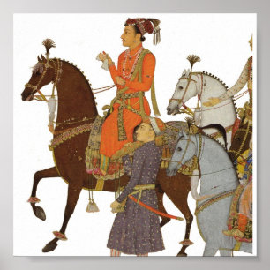 Affiches Maharaja à cheval, illustration de Mughal d'Indien