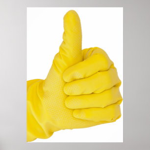 Affiches Main dans le gant de latex jaune