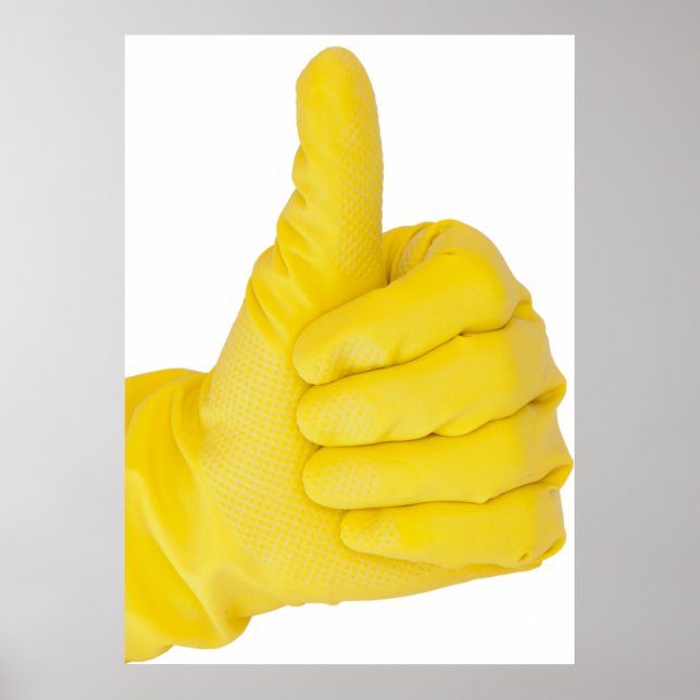 Affiches Main dans le gant de latex jaune (Devant)