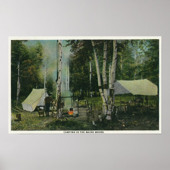 Affiches MaineVue d'un terrain de camping dans le Maine Woo (Devant)