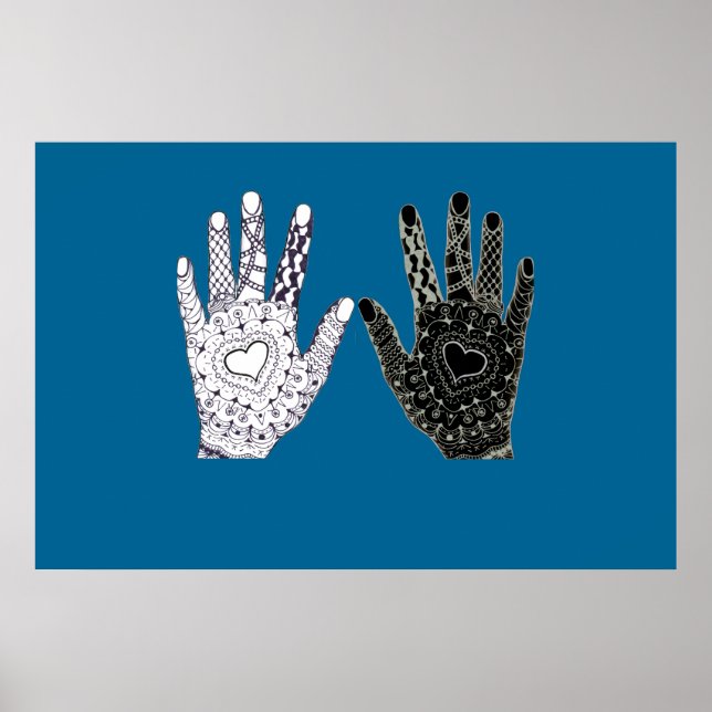 Affiches Mains d'amitié noir et blanc (Devant)