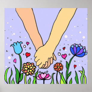 Affiches Mains romantiques - datation / cadeau anniversaire