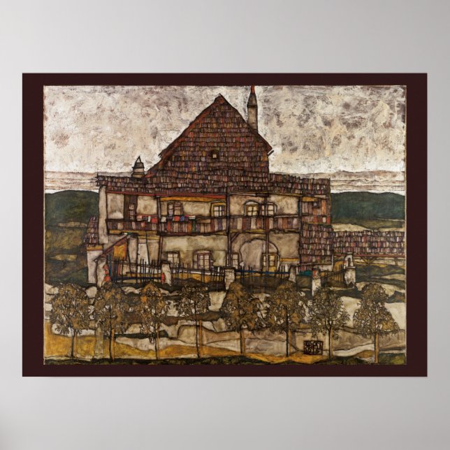 Affiches Maison avec un toit de bardeaux par Egon Schiele (Devant)