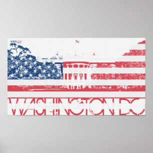 Affiches Maison Blanche - Washington DC - Drapeau des États