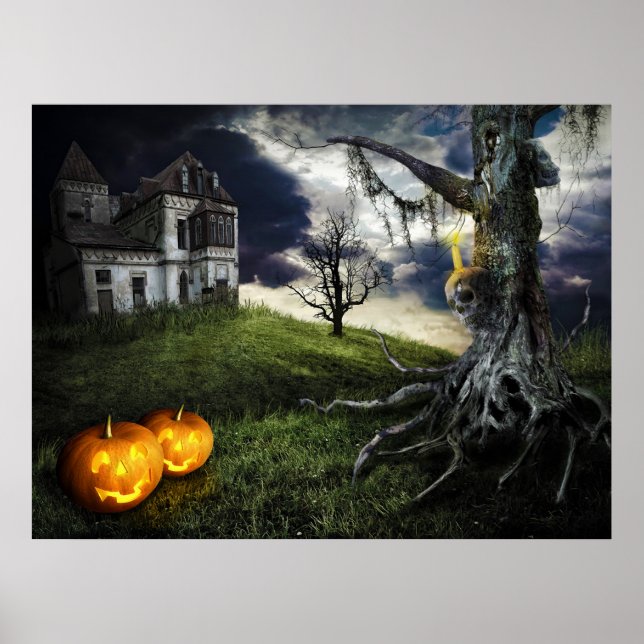 Affiches Maison hantée avec Jack O Lanterns à Halloween (Devant)