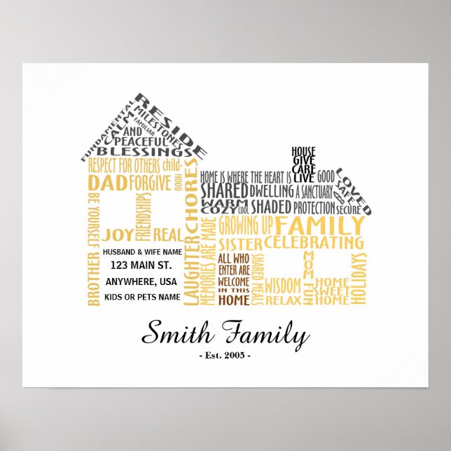 Affiches Maison Word Art avec nom de famille (Devant)