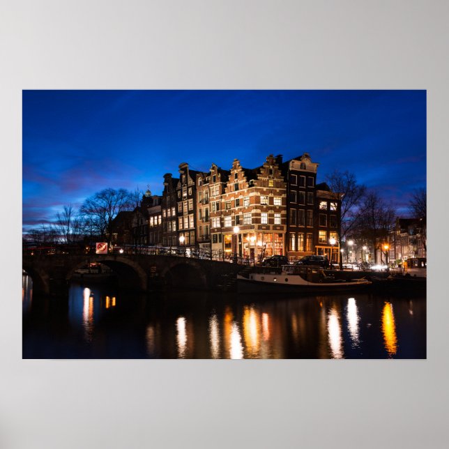 Affiches Maisons de canal d'Amsterdam la nuit (Devant)
