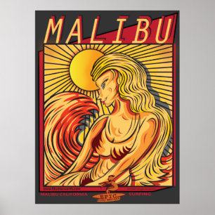 AFFICHES MALIBU LA CALIFORNIE SURFBREAK SURFANT