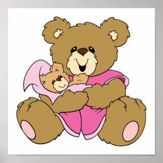 Affiches Maman et bébé fille ours