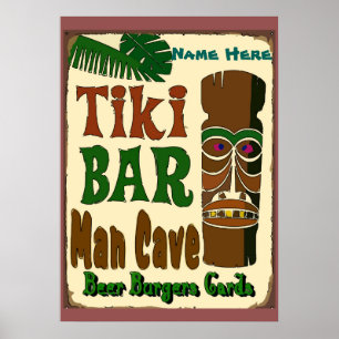 Affiches Man Cave Tiki Bar ajouter votre nom ici