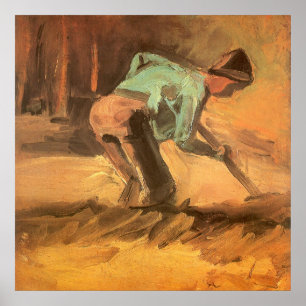 Affiches Man Stooping with Stick or Spade, Vincent van Gogh
