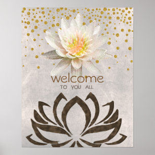 Affiches Mandala Damask Lotus Bienvenue Méditation Yoga