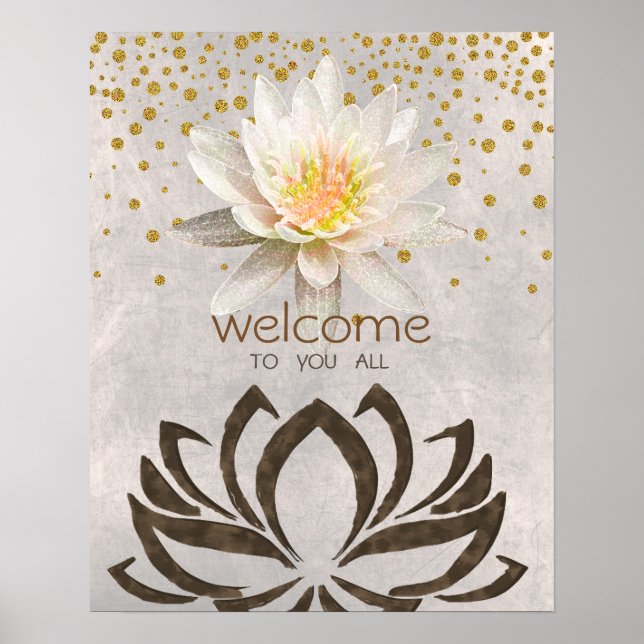 Affiches Mandala Damask Lotus Bienvenue Méditation Yoga (Devant)
