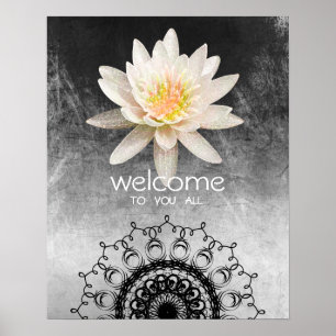 Affiches Mandala Damask Lotus Bienvenue Méditation Yoga