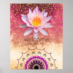 Affiches Mandala Damask Lotus Bienvenue Méditation Yoga