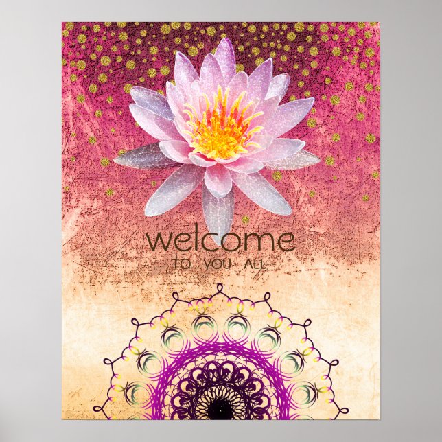 Affiches Mandala Damask Lotus Bienvenue Méditation Yoga (Devant)