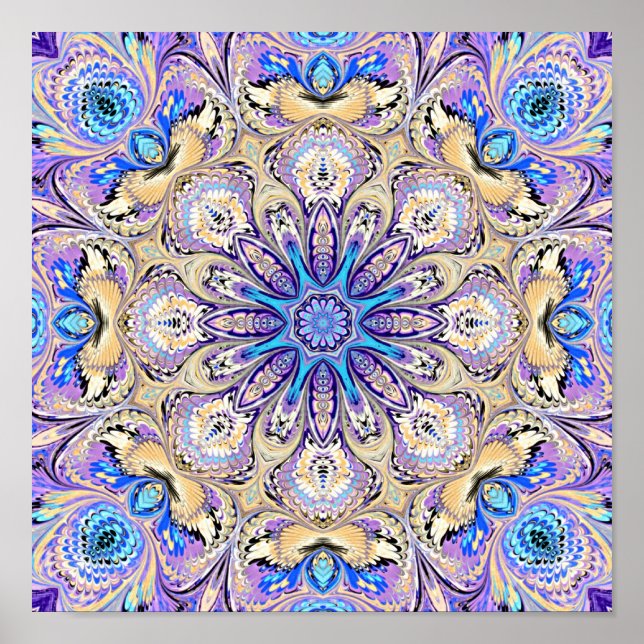 Affiches Mandala en violet, bleu et or (Devant)