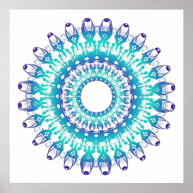 Affiches mandala ethnique turquoise. (Devant)