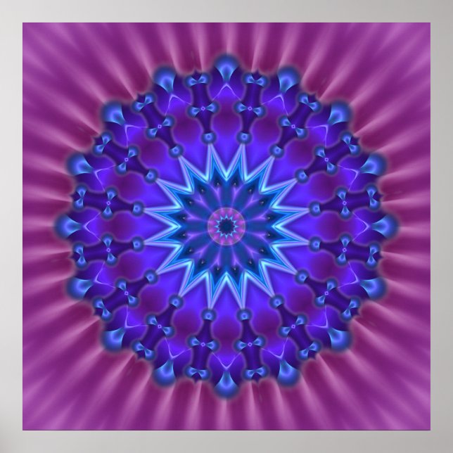Affiches Mandala étoile en bleu | fleur magenta (Devant)