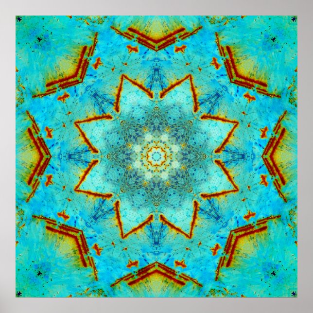 Affiches Mandala turquoise et rouille (Devant)