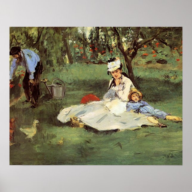 Affiches Manet Impressionniste Français Famille Jardin Pein (Devant)