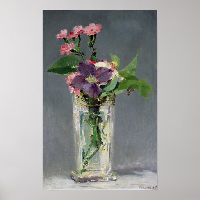 Affiches Manet | Pink and Clematis in a Crystal Vase, 1882 (Devant)