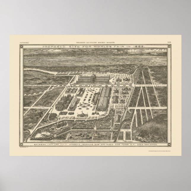 Affiches Manhattan, NY Carte panoramique - 1883 (Devant)