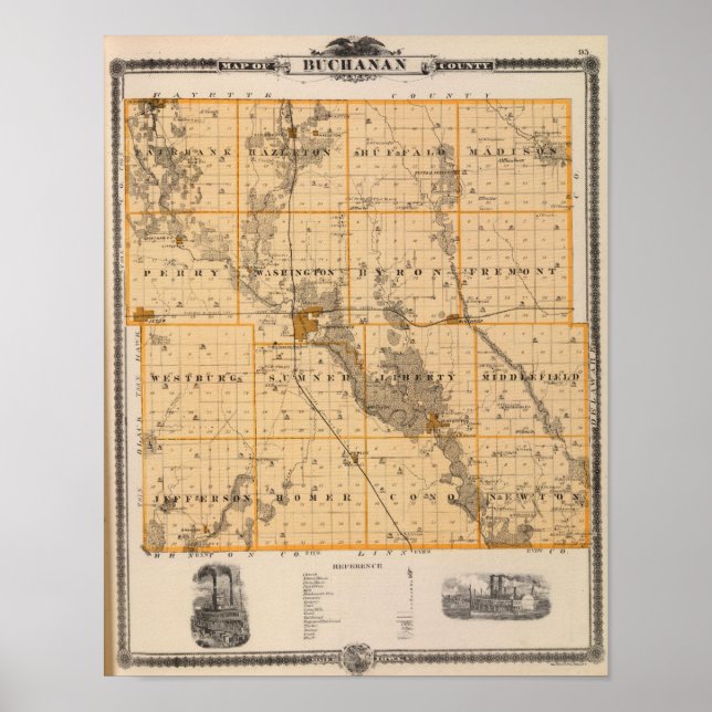 Affiches Map of Buchanan County, State of Iowa (Devant)