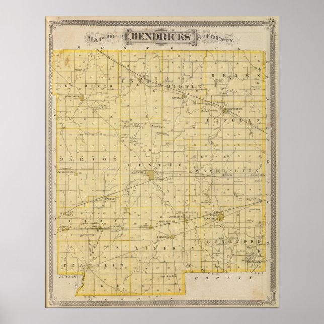 Affiches Map of Hendricks County (Devant)