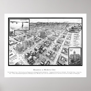 Affiches Map of Houston, TX from 1912