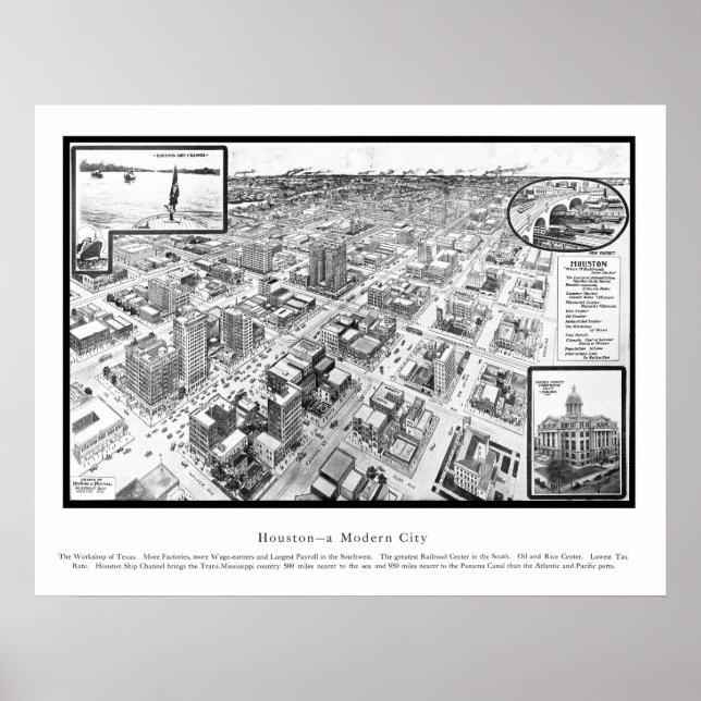 Affiches Map of Houston, TX from 1912 (Devant)