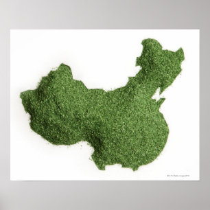 Affiches Map of Mainland China made of grass