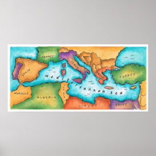 Affiches Map of Mediterranean Sea