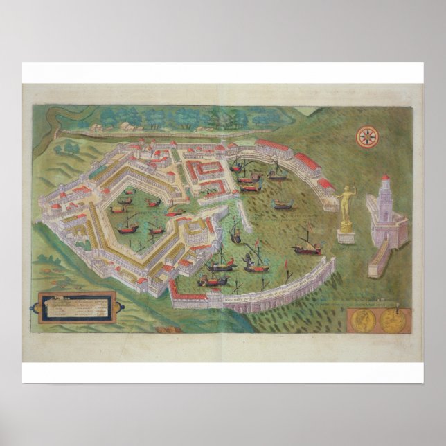 Affiches Map of Ostia, from 'Civitates Orbis Terrarum' by G (Devant)