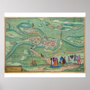 Affiches Map of Raab, from 'Civitates Orbis Terrarum' by Ge