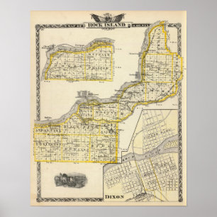 Affiches Map of Rock Island County and Dixon