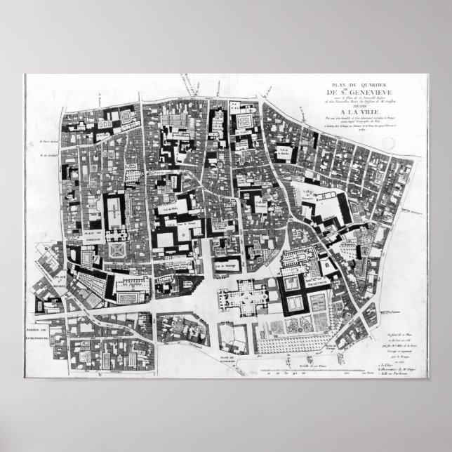 Affiches Map of Sainte-Genevieve area, Paris, 1756 (Devant)