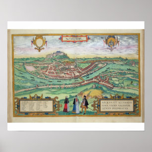 Affiches Map of Salzburg, from 'Civitates Orbis Terrarum' b
