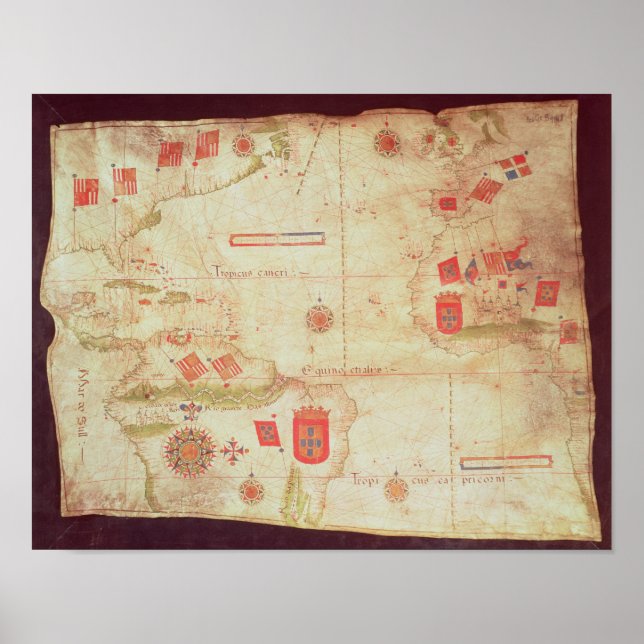 Affiches Map of the Atlantic Ocean, c.1550 (Devant)