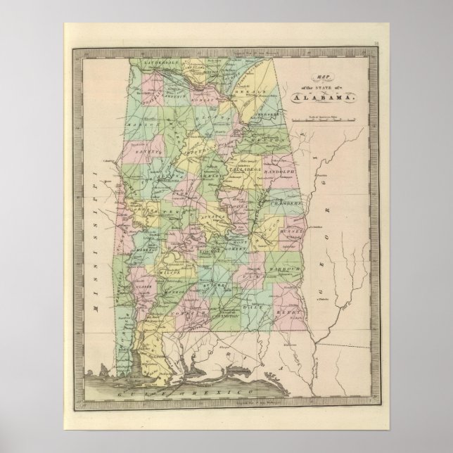 Affiches Map of the State of Alabama 2 (Devant)